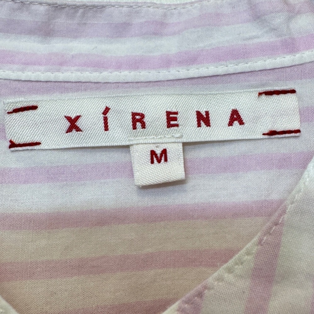 Xirena Womens Frankie Ruffle Blouse M Pink White Stripe Button Up Coastal - Picture 4 of 8